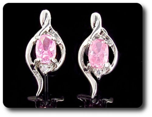 Earrings Pink Sapphire 0 3/32×0 9/32in Gold Plated White 18 K&n