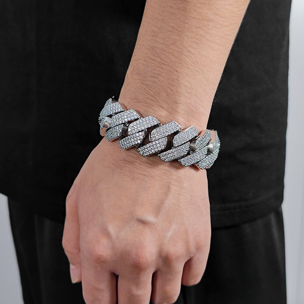 25mm 18k Gold Plated Miami Hip Hop Zircon Rhomboid Cuban Link Bracelet