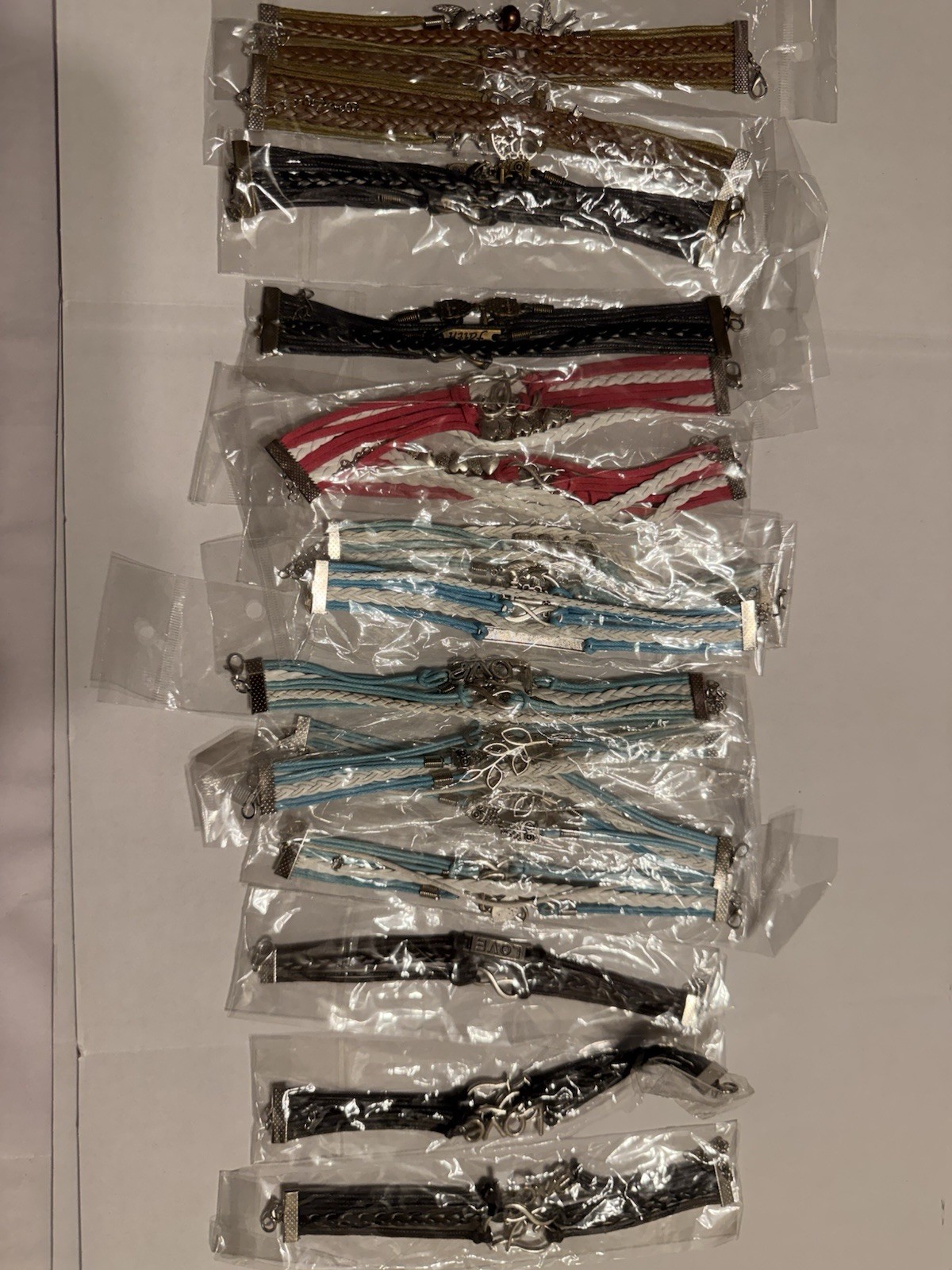 Lot Braided Cord Charm Bracelets Faux Leather Multicolor Adjustable Lobster