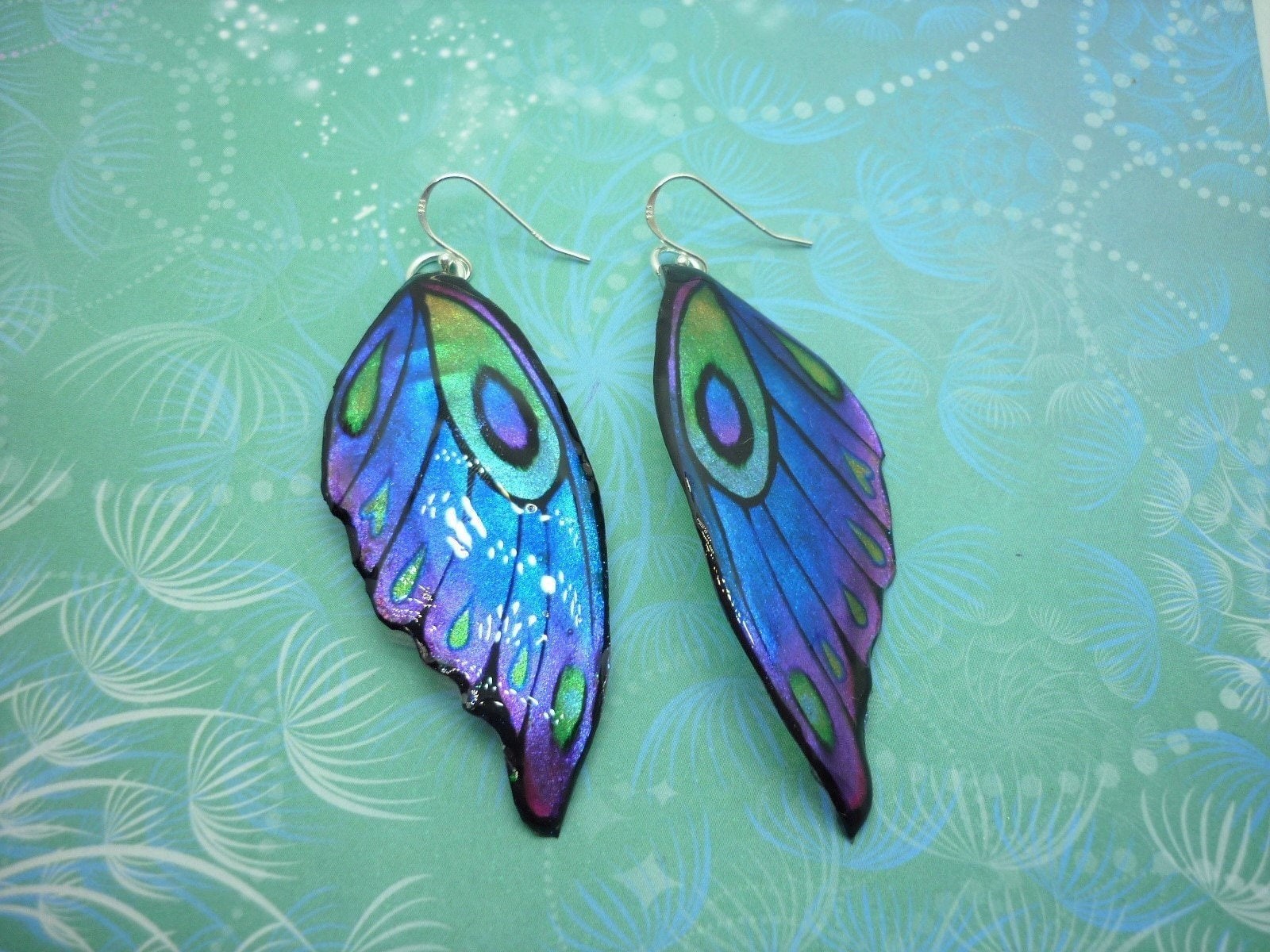 Butterfly Wing Earrings Blue Purple Green Fairy Jewellery, Fun Gift for her