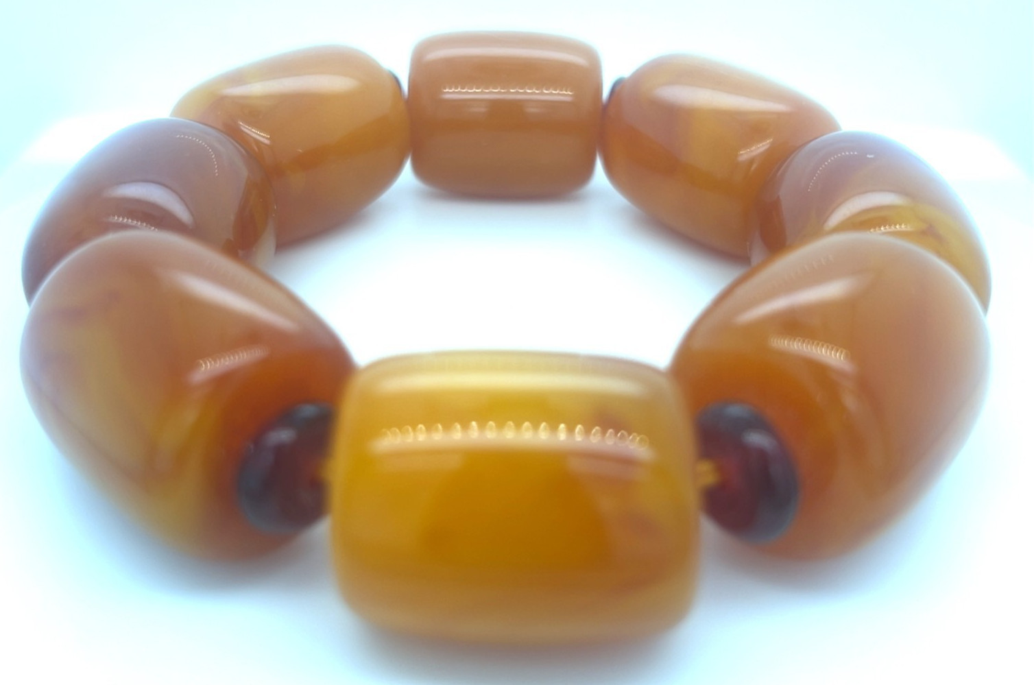 Faux Amber Chunky Stretch Bracelet 25mm Orange Beads Red Spacers 3.5oz