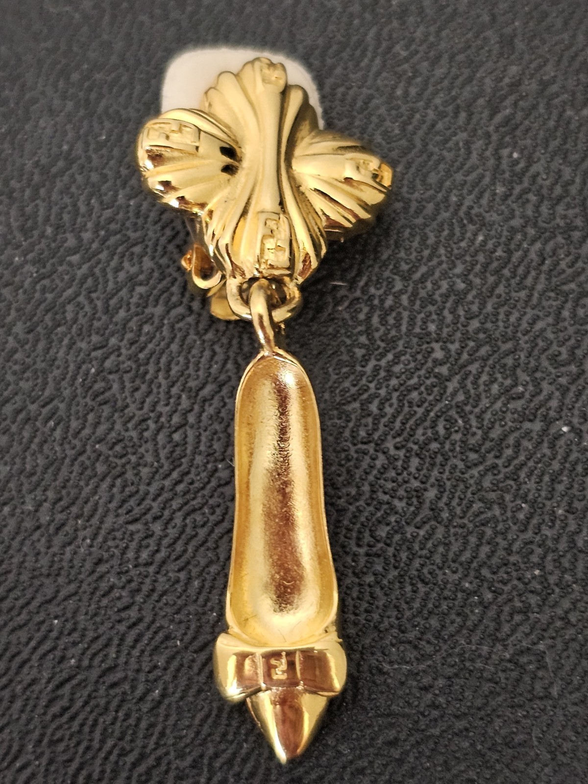 Vintage Fendi Gold Plated Shoe Earring Dangle Clip-on ONLY 1 EARRING