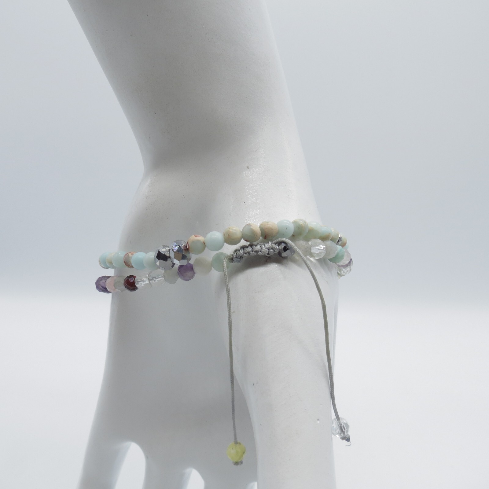 2Pc Dainty Blue Stone Beaded Bracelet Cute Boho Everyday Wear 6.5″