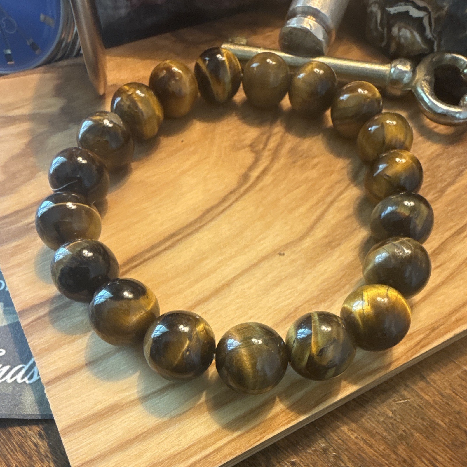 Natural 8mm Yellow Tiger’s Eye Round Gemstone Beads Bracelet 7.5” AAA+