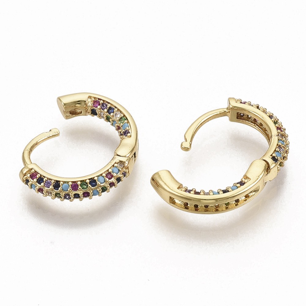 Hoop Earrings Cubic Zirconia Gold Plated Round 0.59 in Micro Pave Pin Ring E104