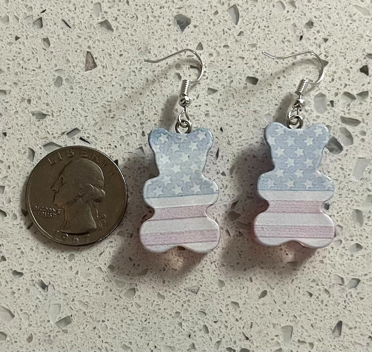 Patriotic American Flag Gummy Bear Teddy Bear Earrings 4th July Red White & Blue