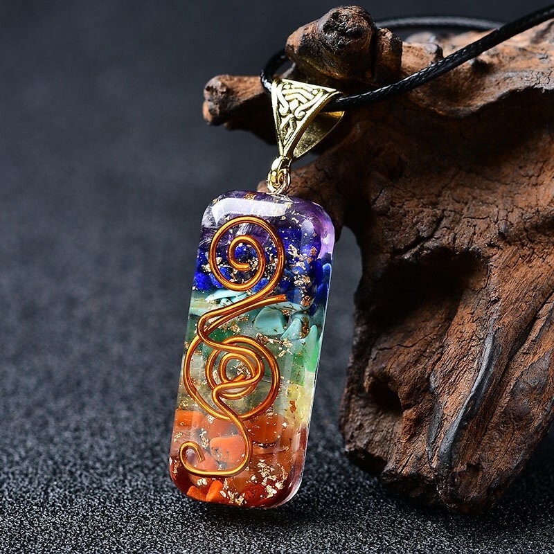 Natural Stone Orgonite Pendant 7 Chakra Healing Energy Reiki Resin Necklace