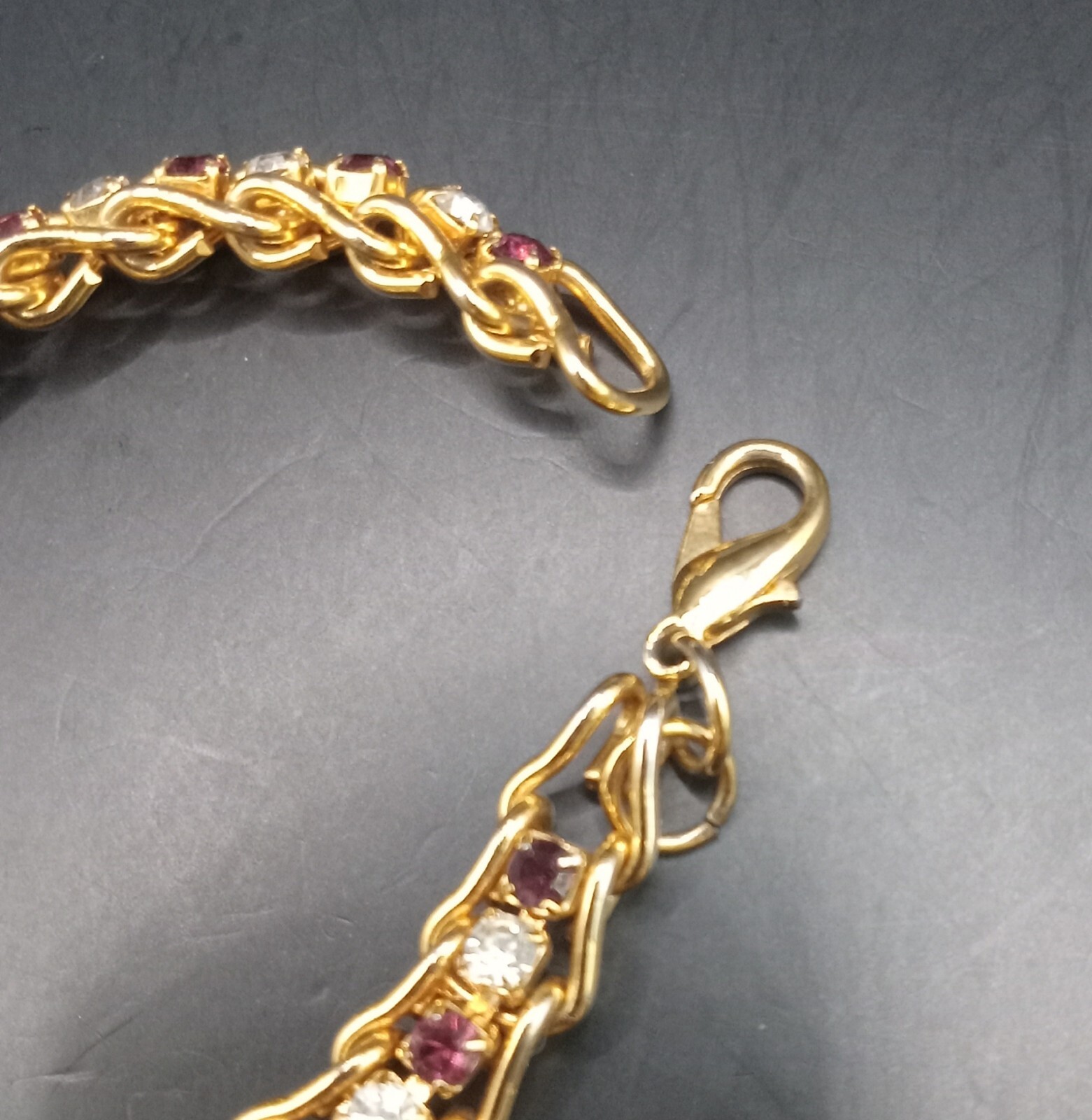 Gold Tone Purple & Clear Rhinestone Detail Bracelet 7.5″ #487