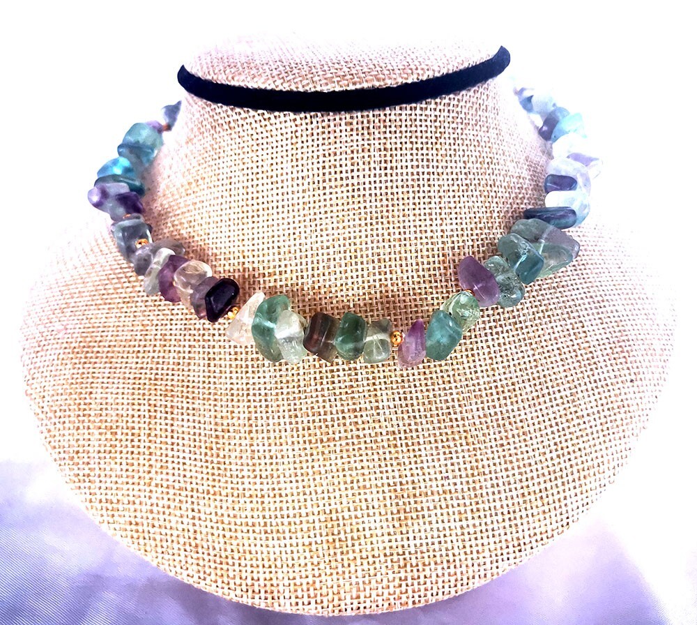 8-12mm piece fluorite choker necklace 16″ with spring clasp jewelry supply