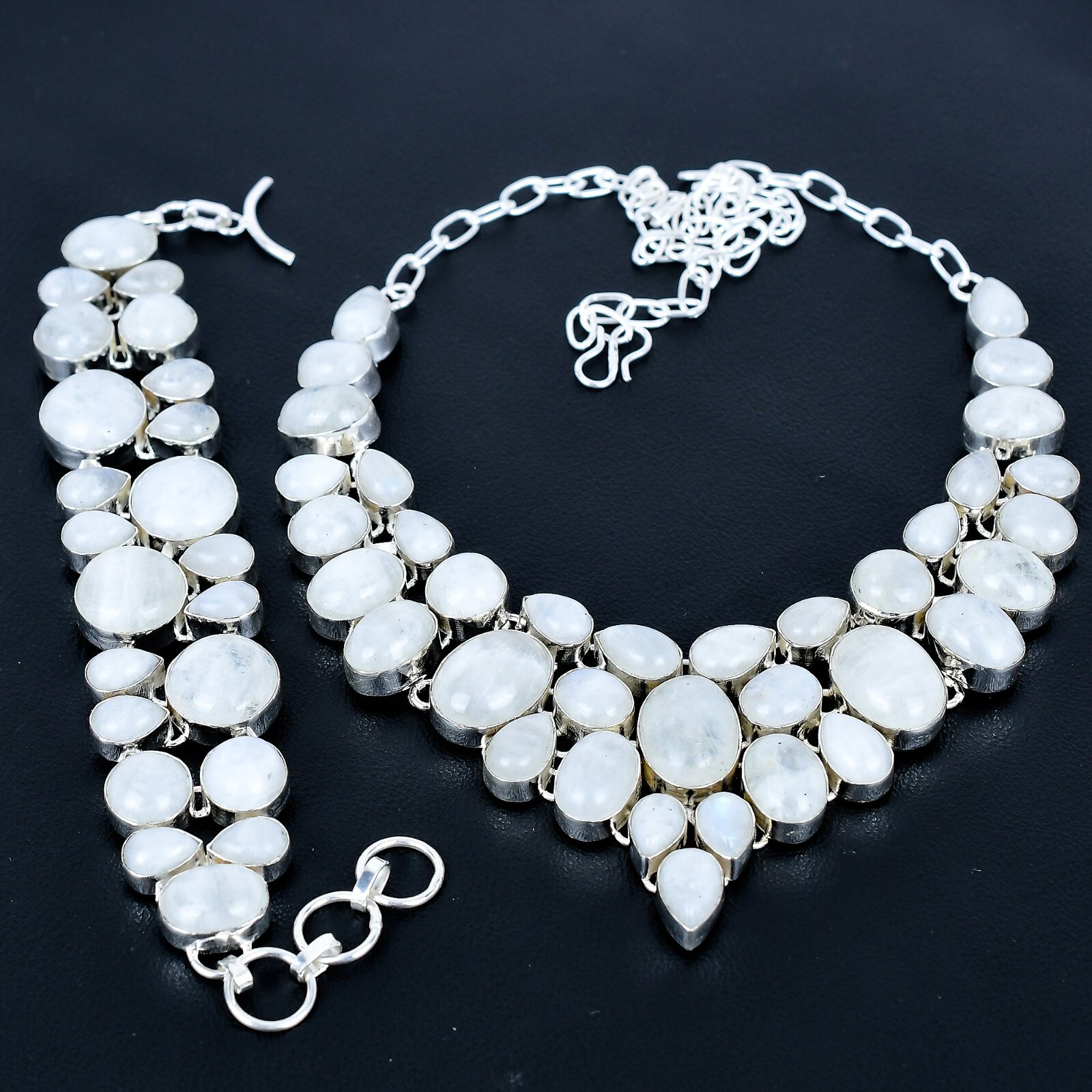 Rainbow Moonstone Gemstone Ethnic Handmade Big Necklace+Bracelet Jewelry KK-002