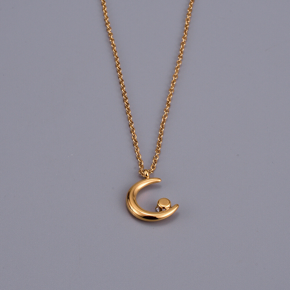 18K Yellow Gold Plated Moon Crescent Star Pendant Charm Necklace Woman’s Gift