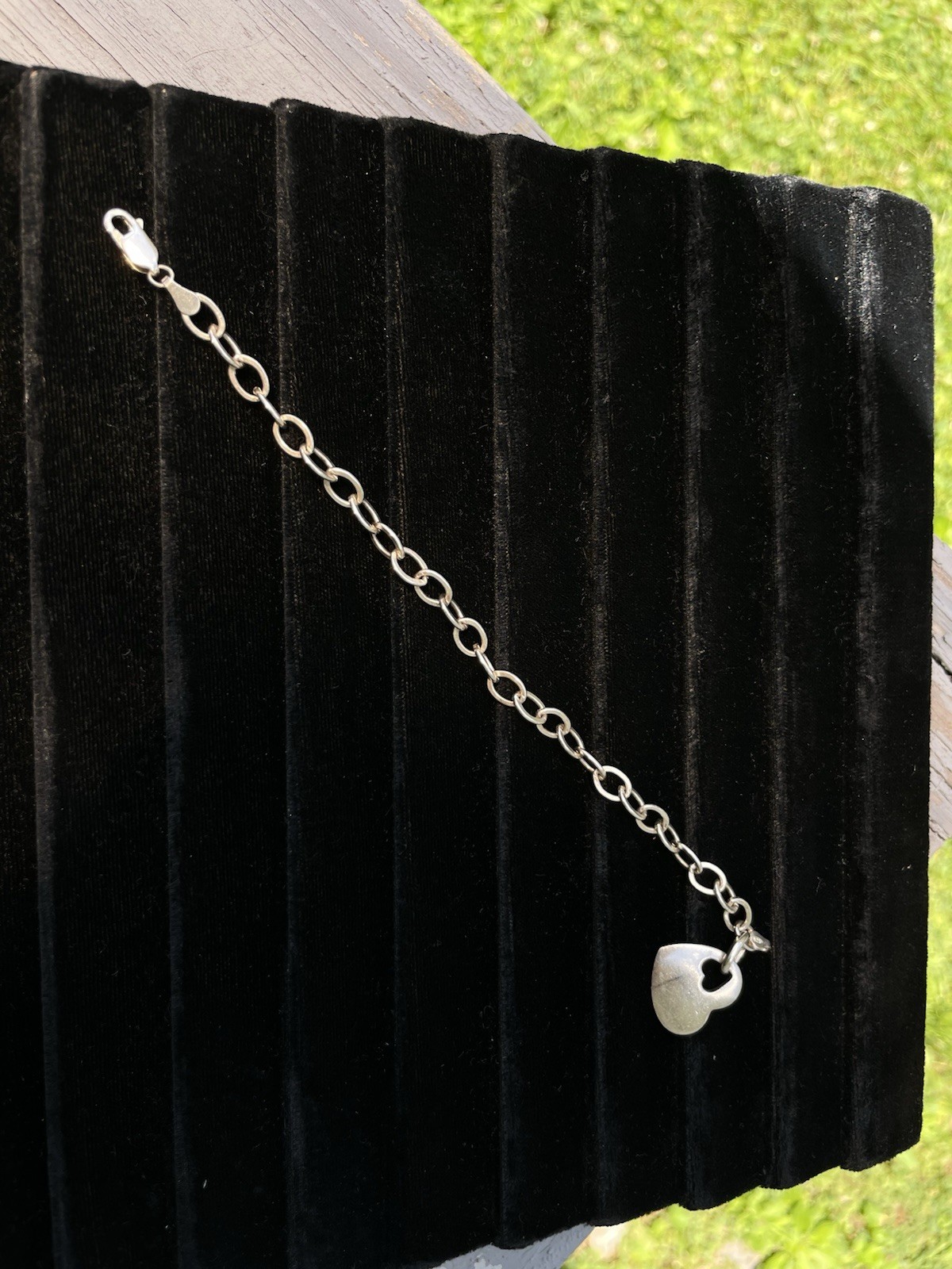 925 silver Oval Link Chain Charm Bracelet Heart Dangle Lobster Clasp