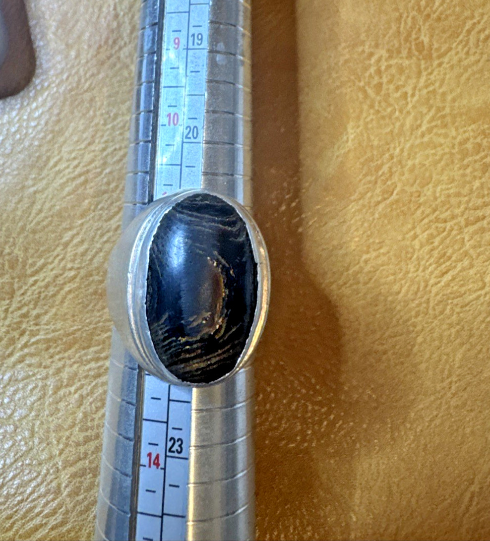 Vintage Copper Black Obsidian 925 Sterling Silver Ring