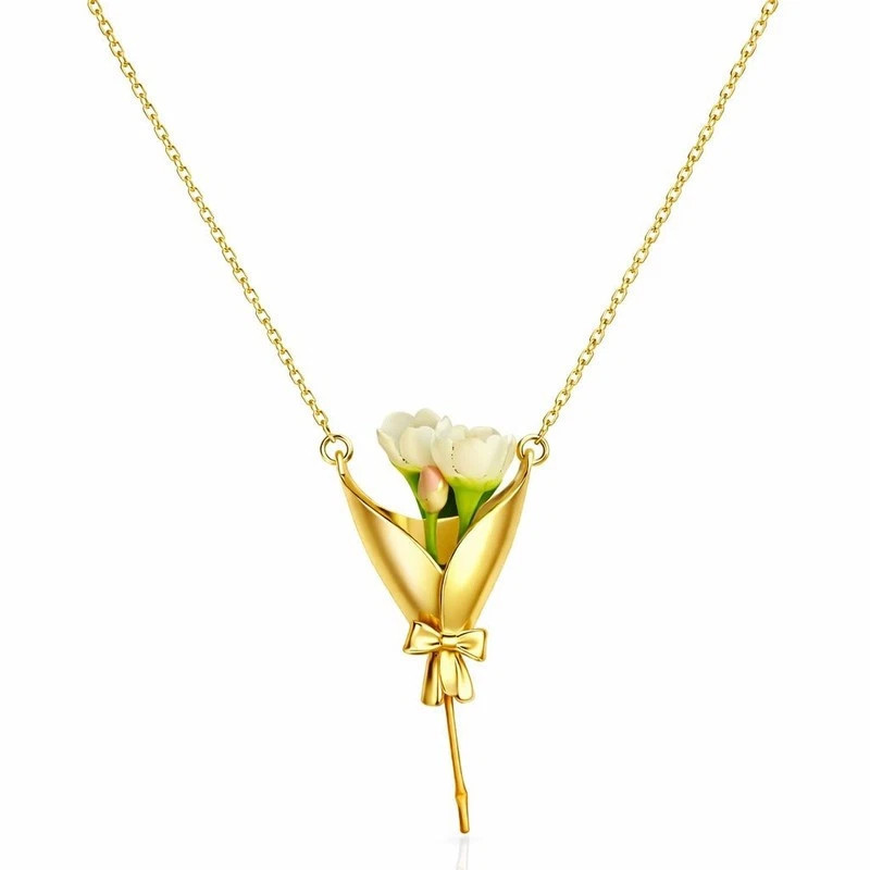 Bouquet Necklace Flower Holder Pendant Floral Vase Necklaces for Women Mom Gift