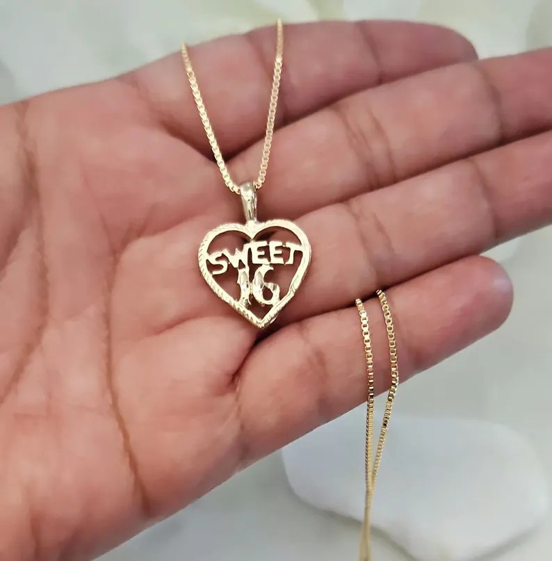 Gold Sweet 16 Necklace, 14k Heavy Plated Gold, Sweet Sixteen Necklace