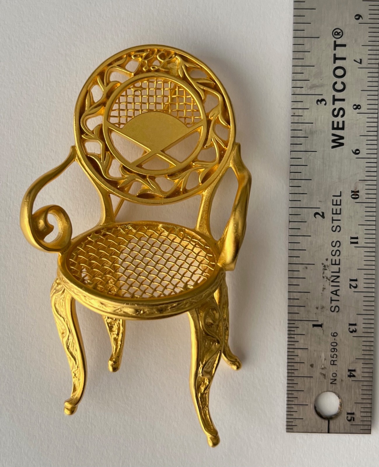 Karl Lagerfeld Iconic Vintage Oversized Gold Tone Rococo Louis XV Chair Brooch