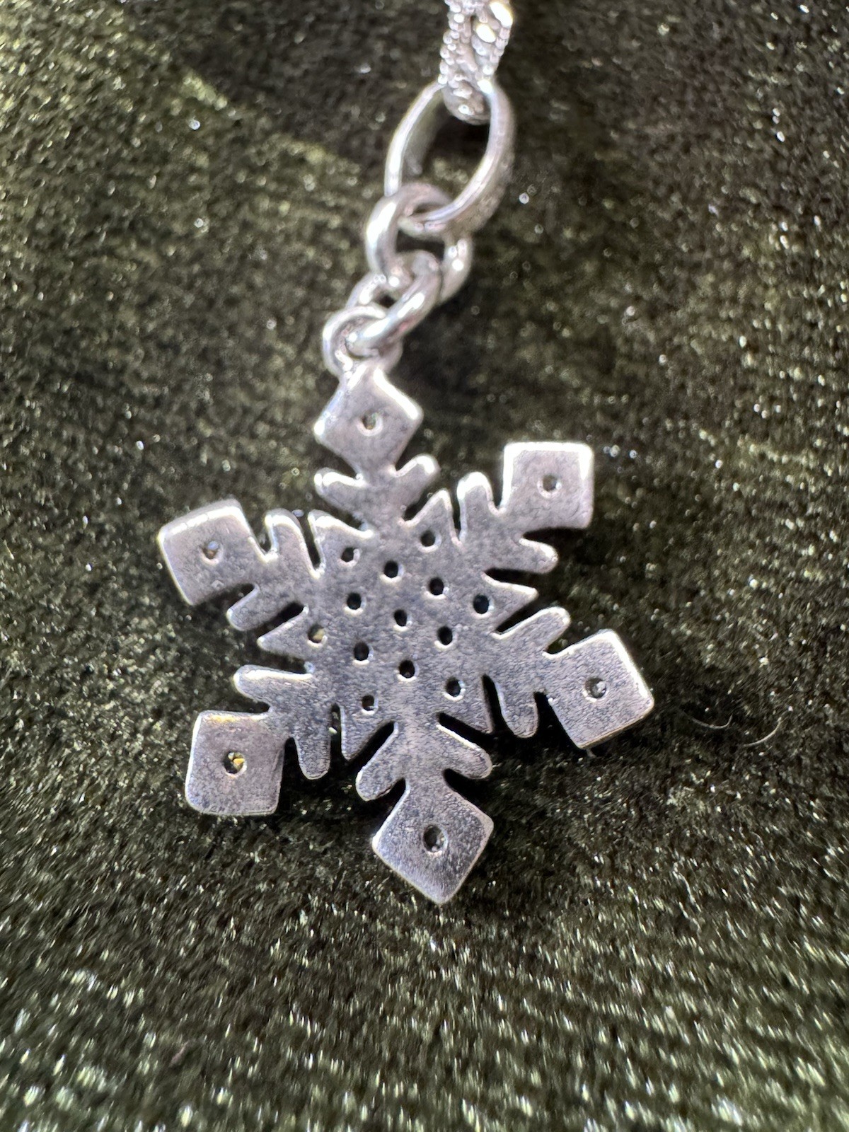 925 Italy Crystal Pavé Snowflake Charm Pendant Necklace Rope Chain Lobster 18”