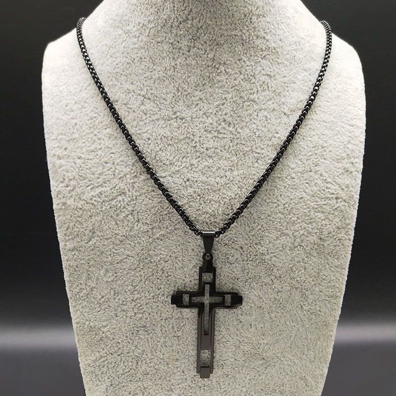 Men Chain Necklace Cross Pendants Choker Gothic Necklaces Stainless Steel 1Pcs