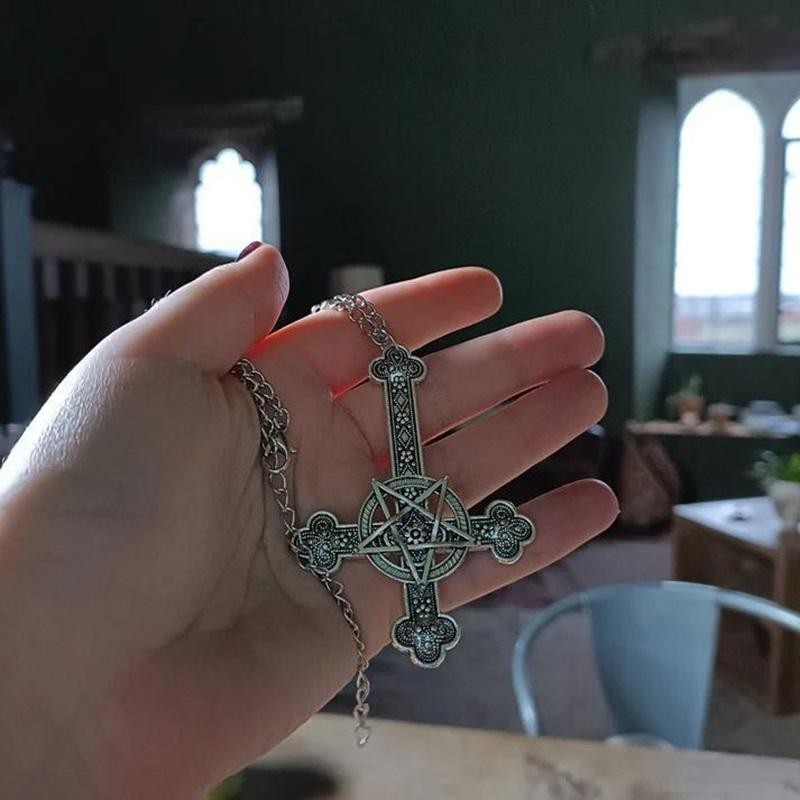 Inverted Cross Necklace for Women Man Gothic Pentagram Retro Pagan Witchcraft