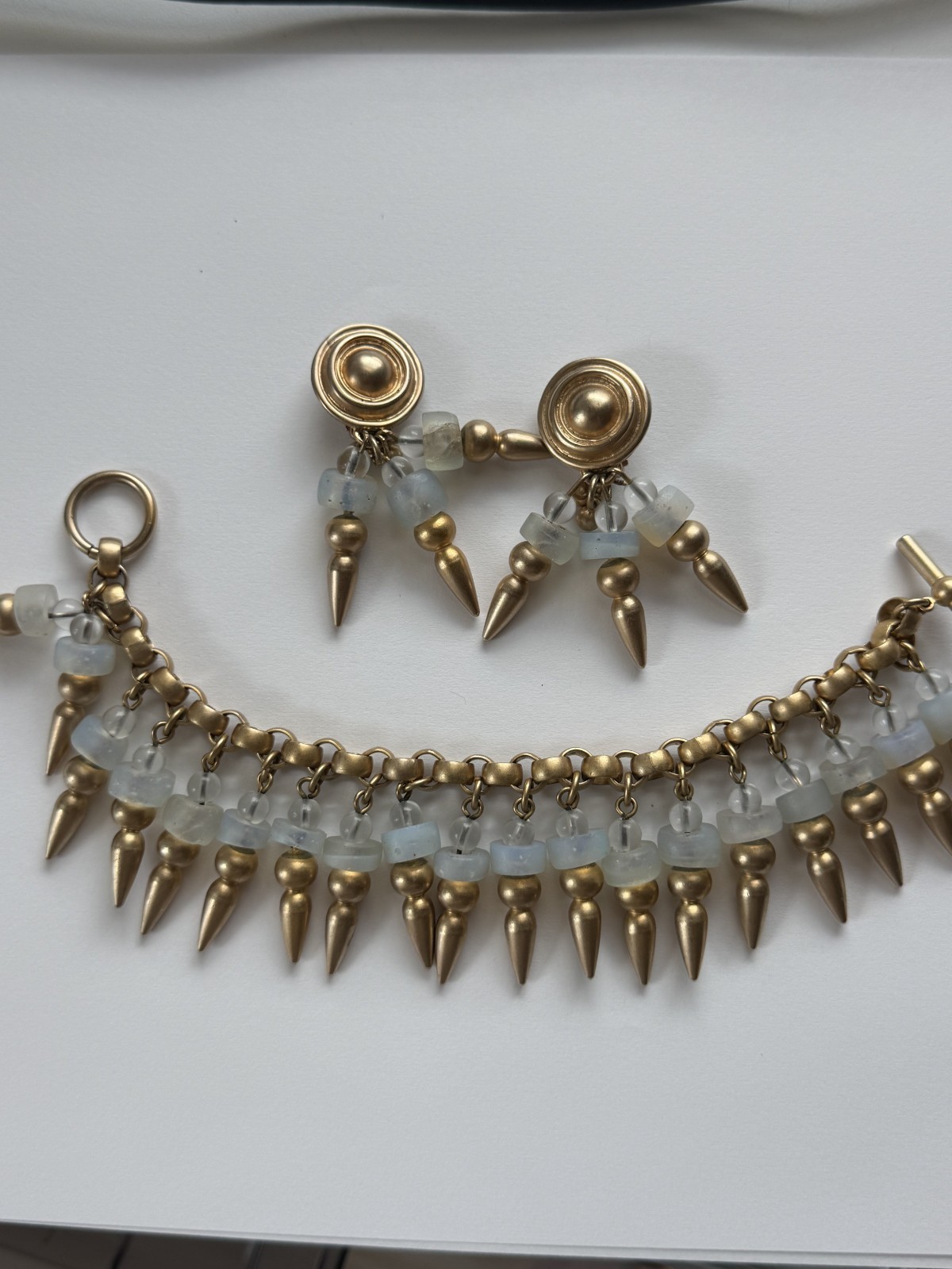 RARE Donna Karan Blue Glass Drop SET Gold Plated 1988 DK