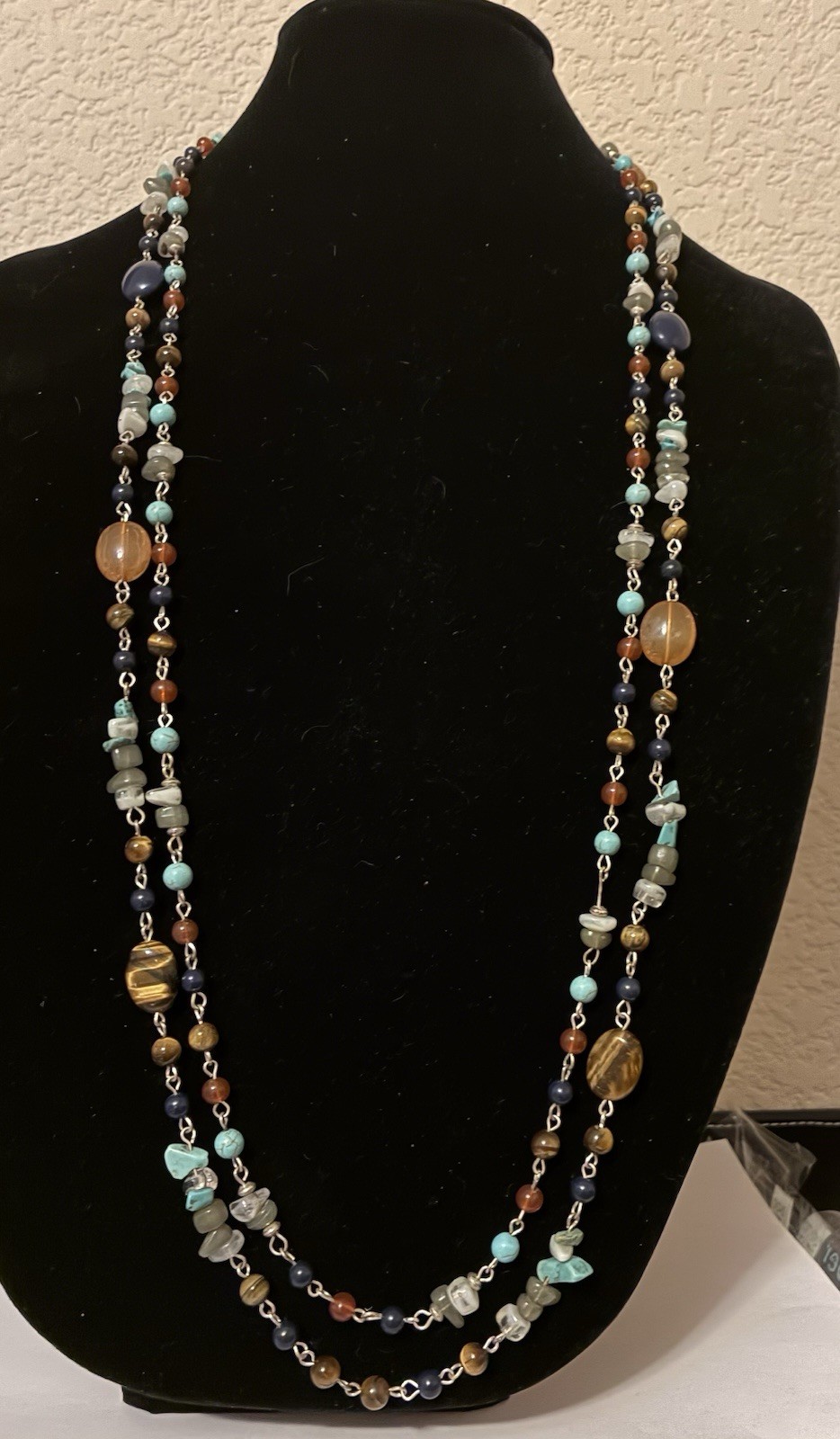 Semi Precious Stone, Double Strand, Long Necklace