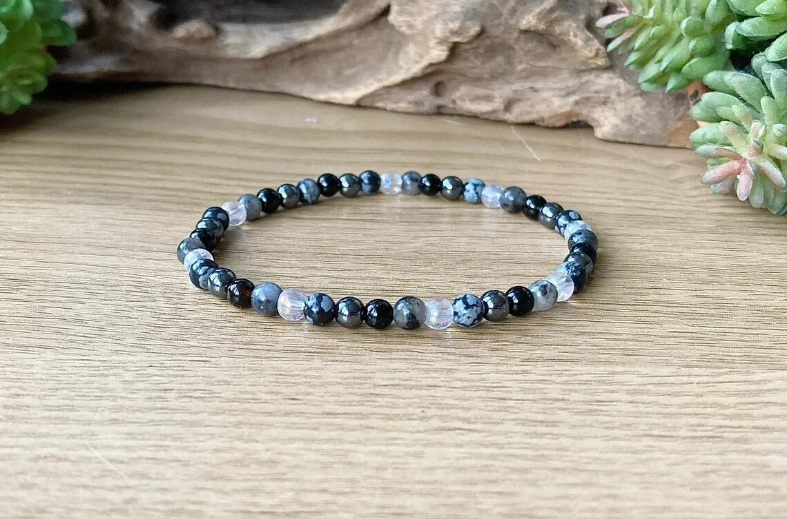 Snowflake Obsidian Tourmaline Reiki Bracelet Exquisite Multiple Protection Stone