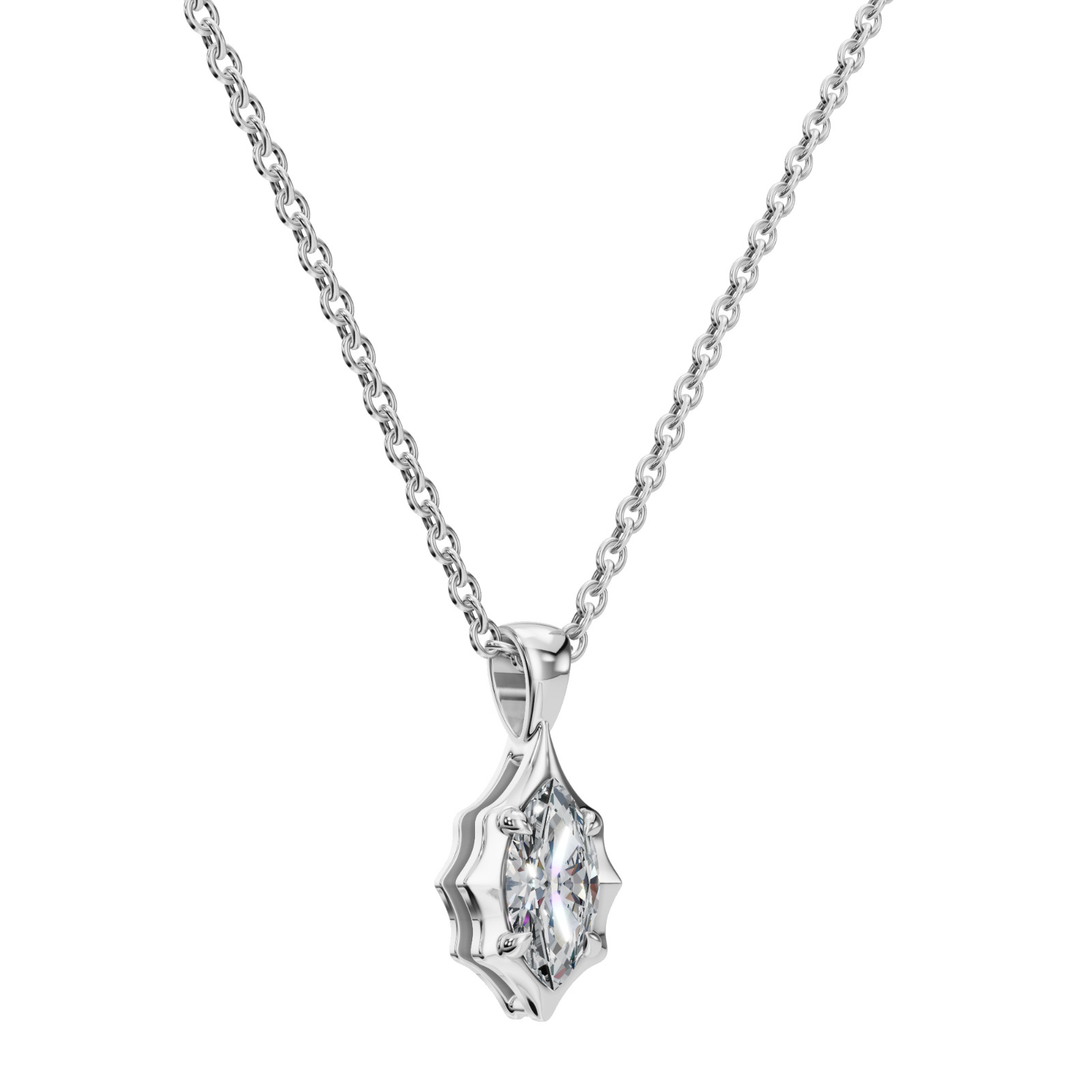 Lab Grown 1.00 Ct Marquise EF VS IGI Certified Diamond Pendant in 14k White Gold