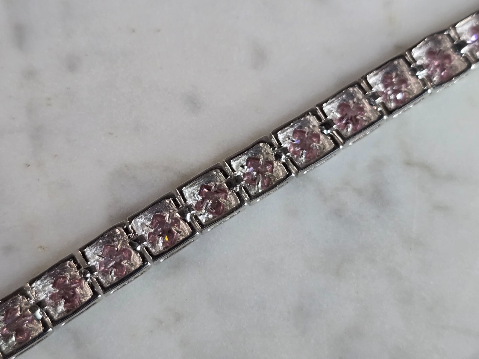 Womens Estate Sterling Silver Rose Quartz Colored Bracelet 15.7g E7769