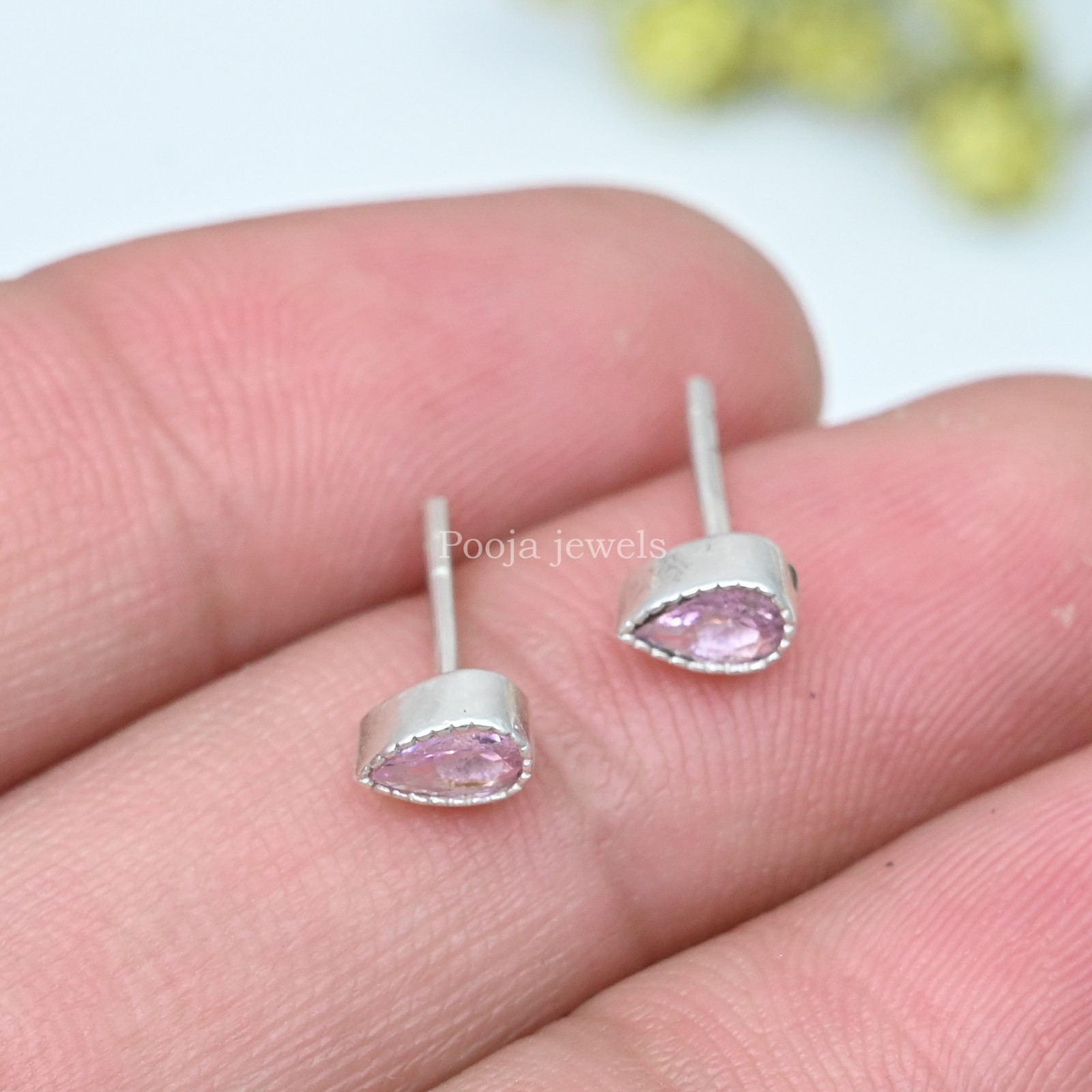 925 Sterling Silver Pear Pink CZ Stud Earrings Teardrop Cubic Zirconia Jewelry
