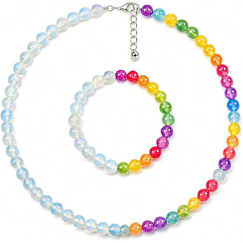UV Reactive Dopamine Necklace Colorful Rainbow Beaded Mood Jewelry Set Gift