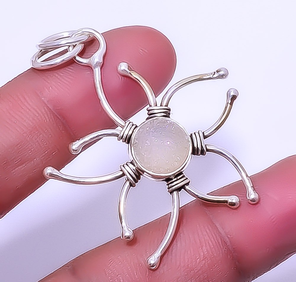 Titanium Opalite Agate Drusy 925 Sterling Silver Pendant 1.95″ P7580-13