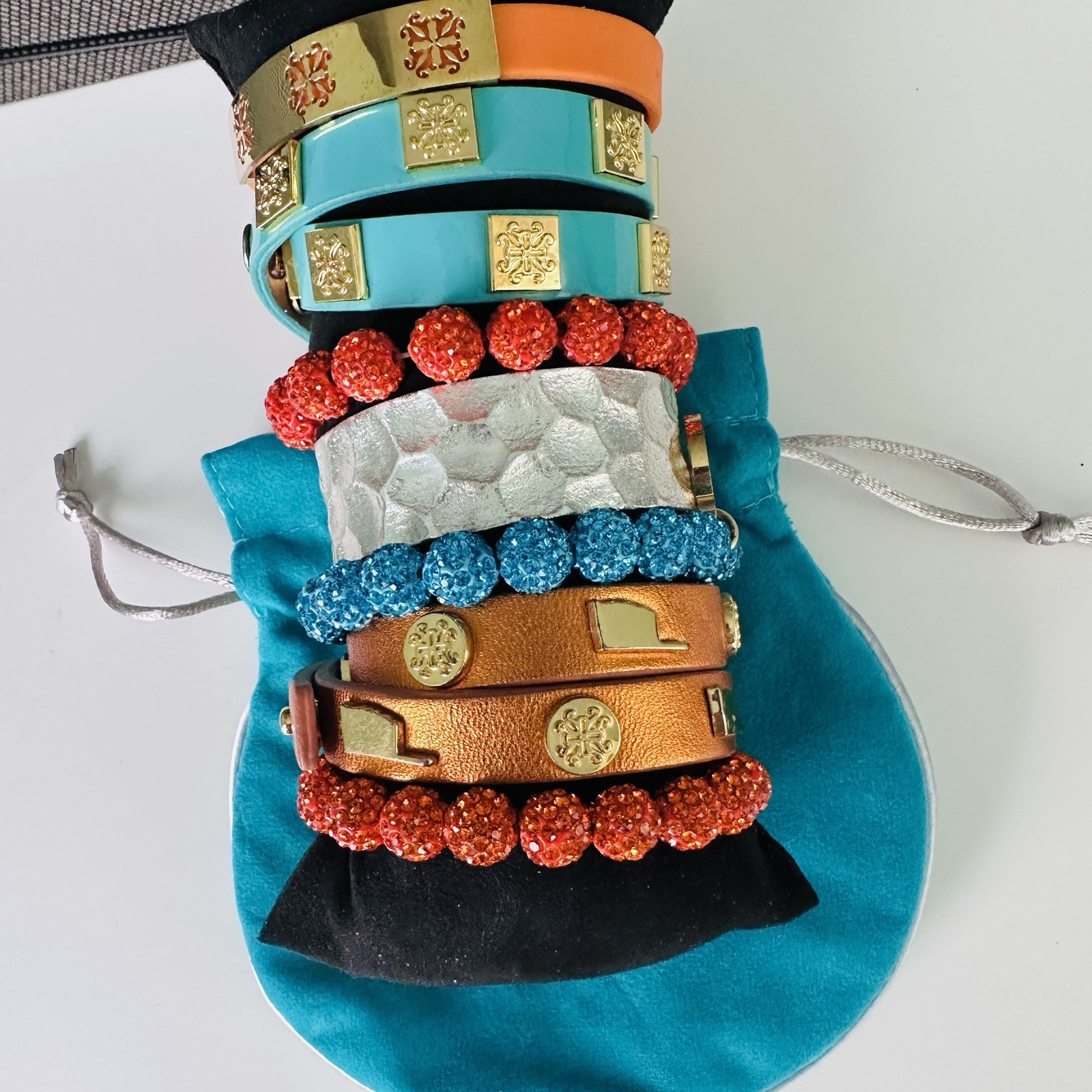 Rustic Cuff Bracelet Lot 7pc Emerson Meagen Wrap Turquoise Orange Hammered Cuff