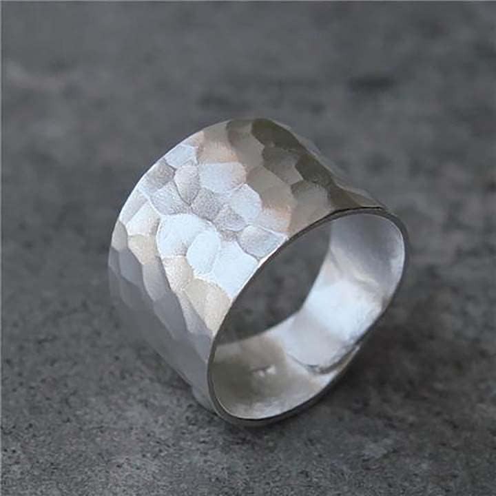 925 sterling silver wide ring, handcrafted, retro Bohemian style
