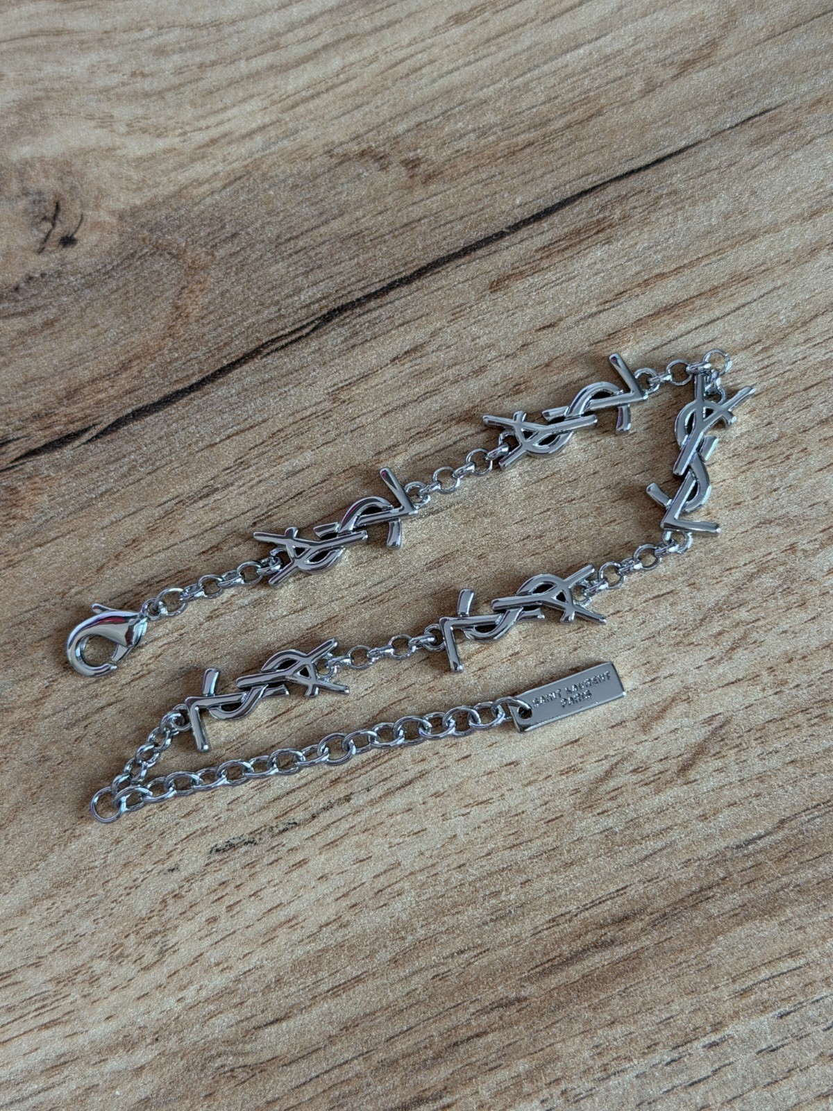 YSL Saint Laurent Chain Monogram Bracelet Logo Link Silver Tone Bracelet Luxury