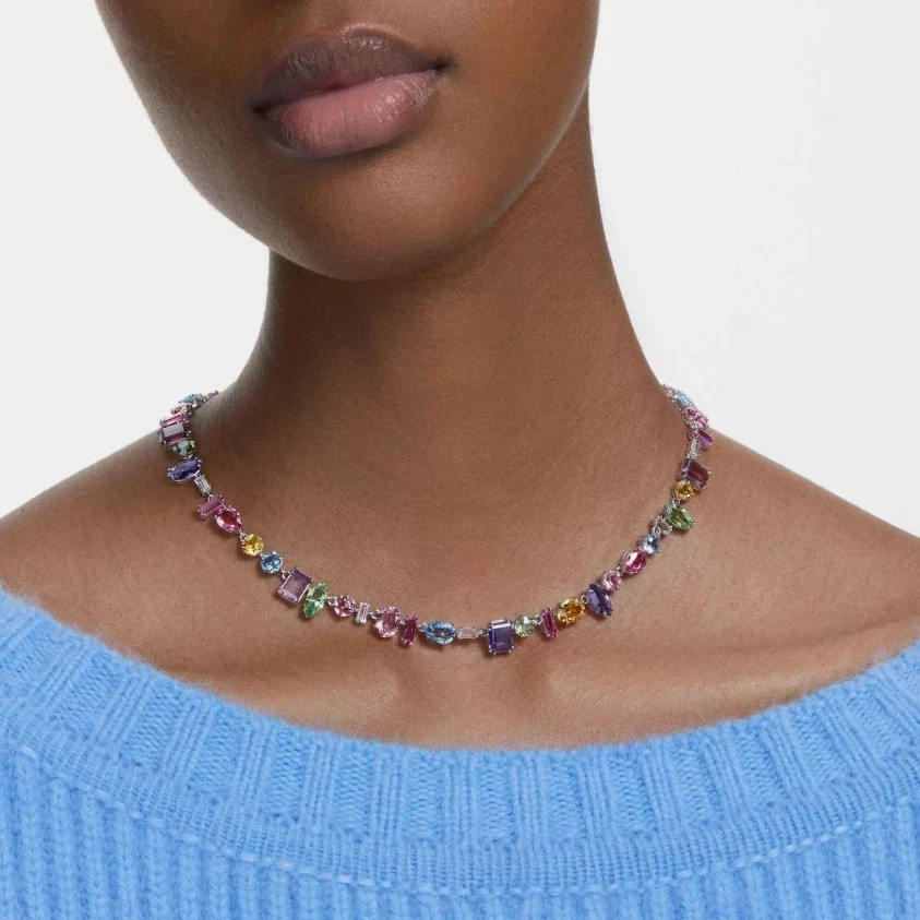 Swarovski Gema Necklace, Mixed Cuts, Multicolored, Rhodium Plated 5656397