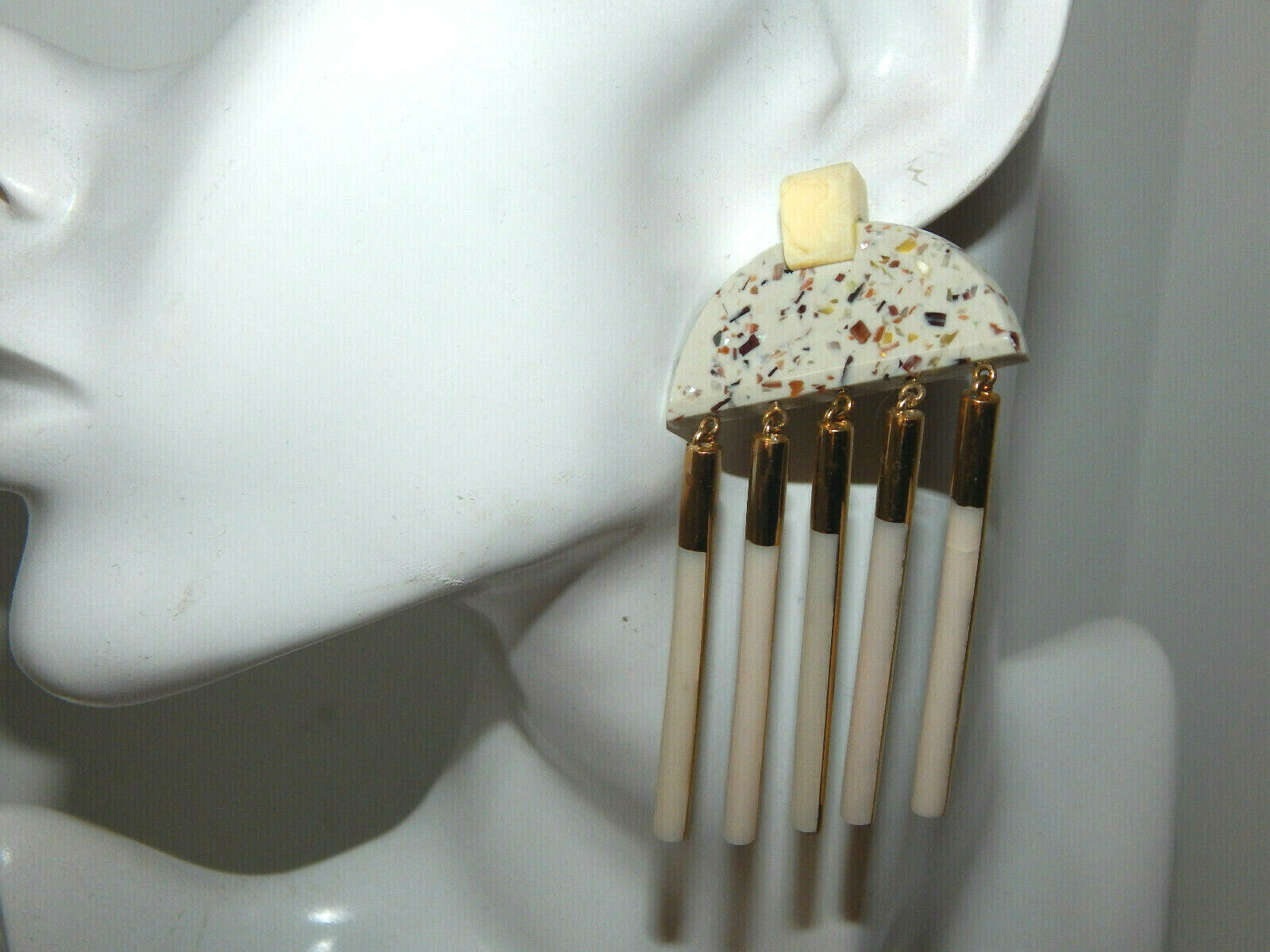EARRINGS ANTHROPOLOGIE NEUTRALS STONE RESIN CREME GRAY GOLD DANGLE POST NWT $198