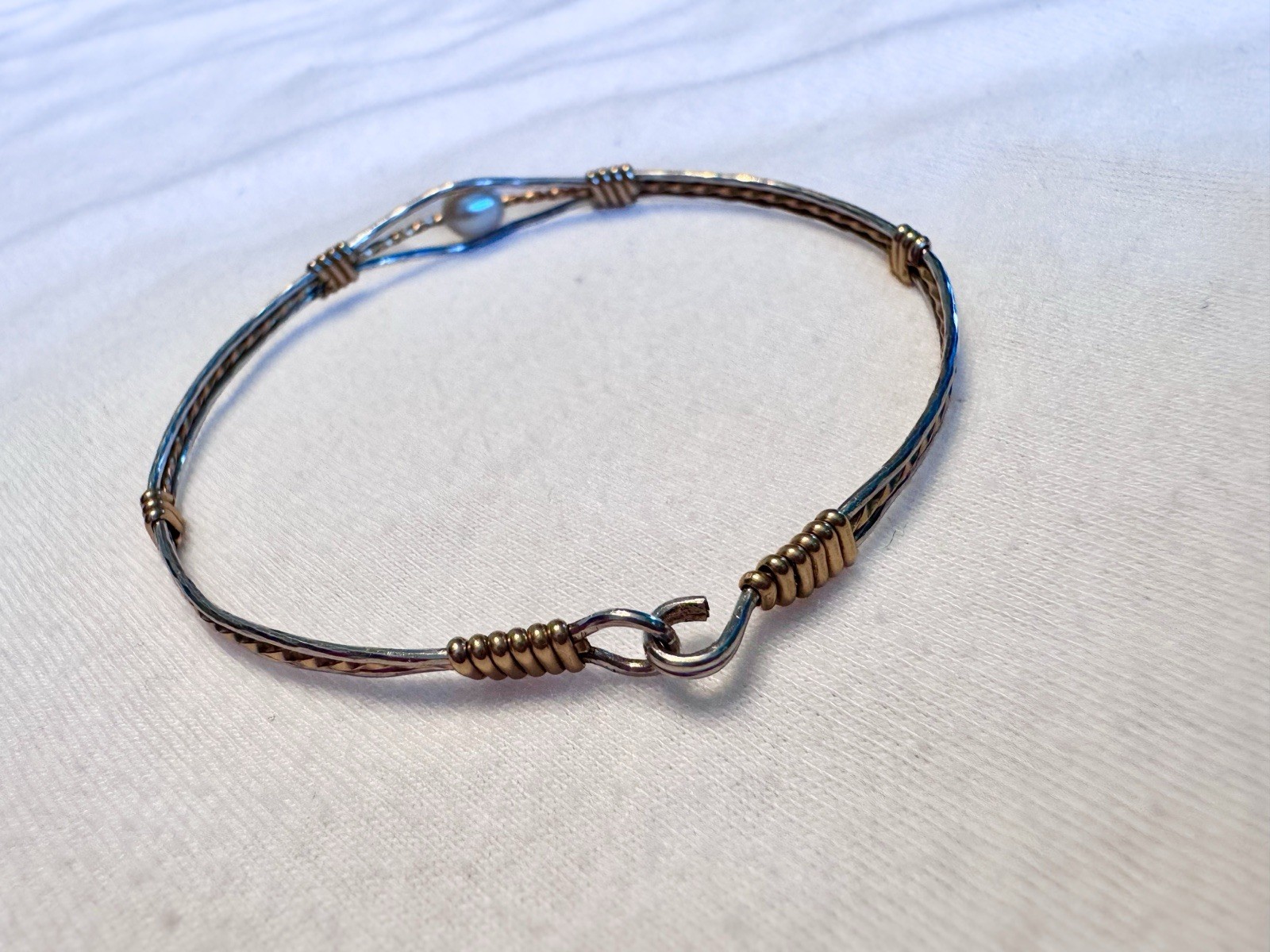 Ronaldo Guardian Angel Bracelet 14K Gold Artist Wire and Sterling Silver w/Pearl
