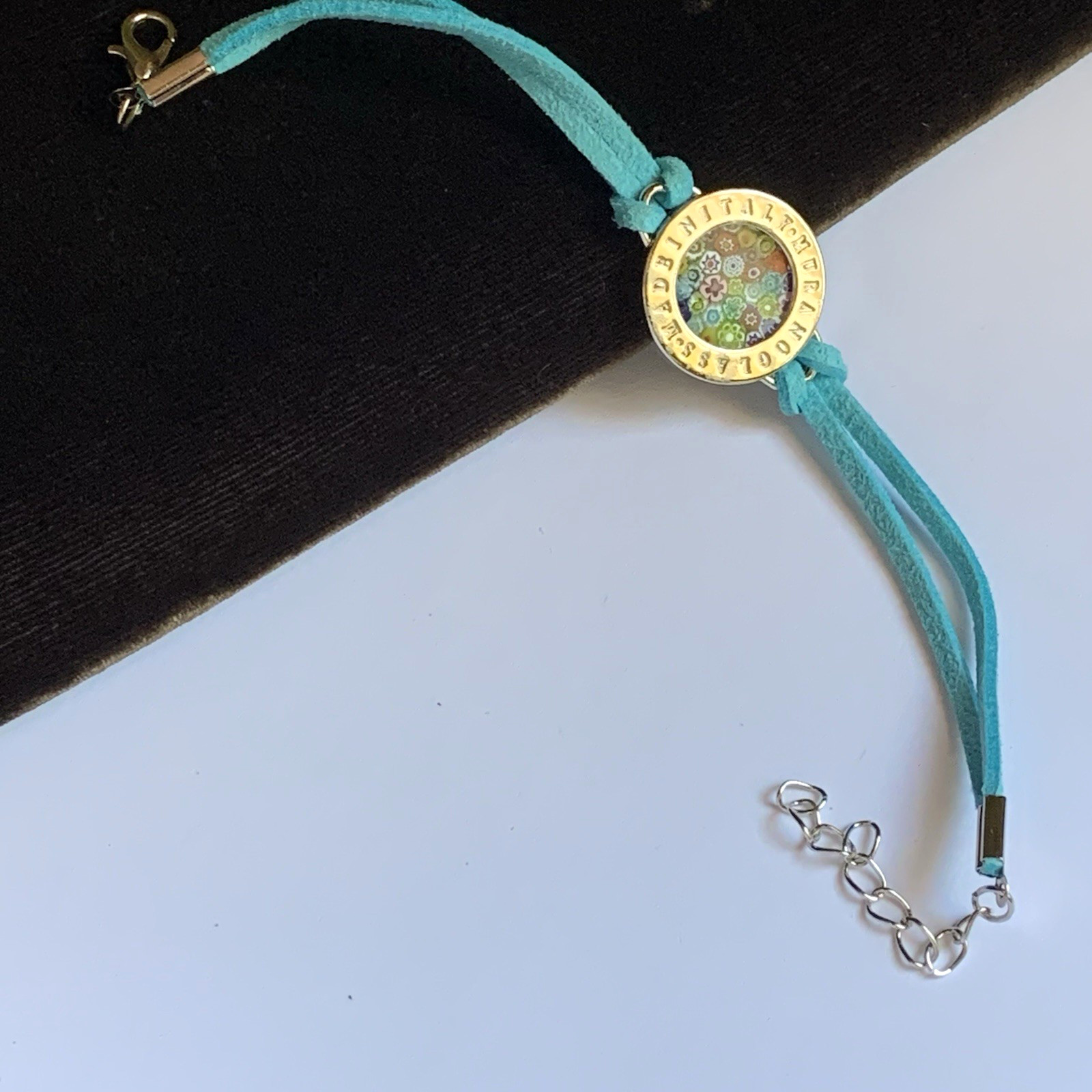 Murano Glass Millefiori Round Made in Italy 7-8 Inch on blue leather cord