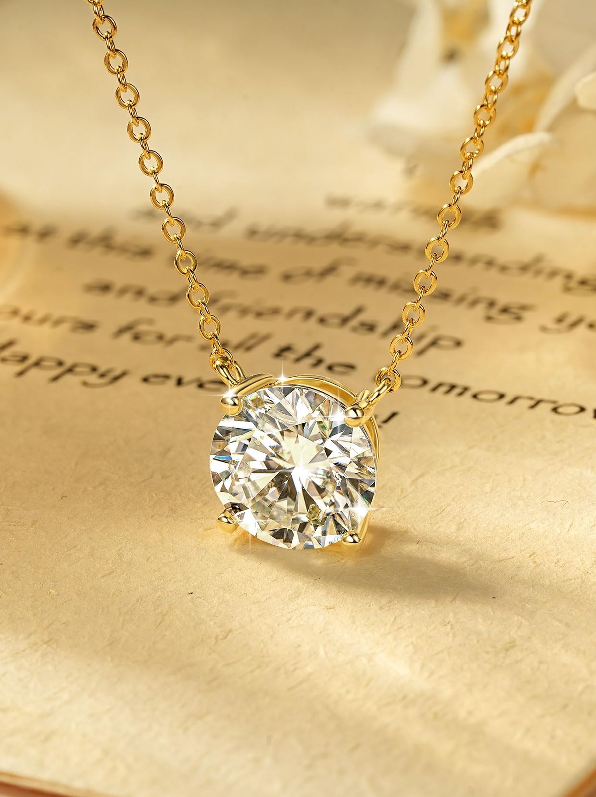 Moissanite Pendant Necklace 14K Gold Plated Father’s Day Gift
