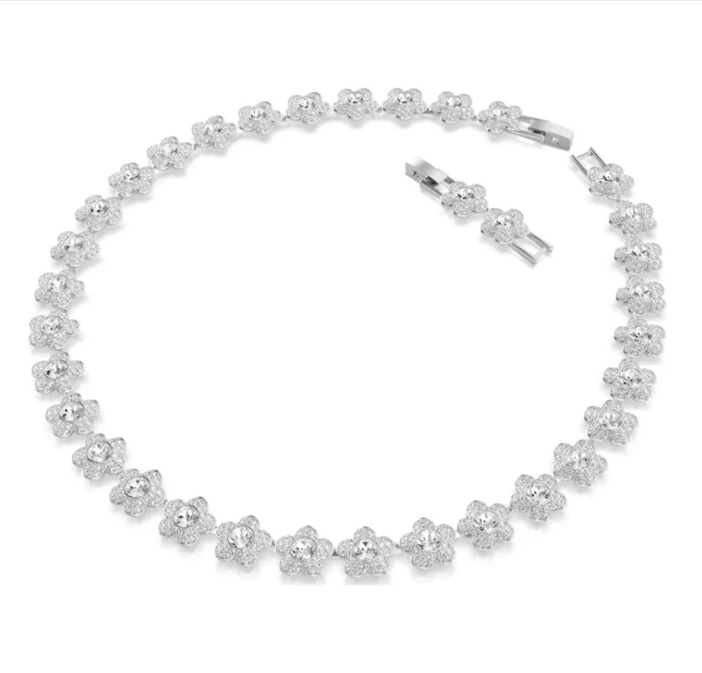 Ariana Grande x Swarovski necklace Round cut, Flower, White, Rhodium plated