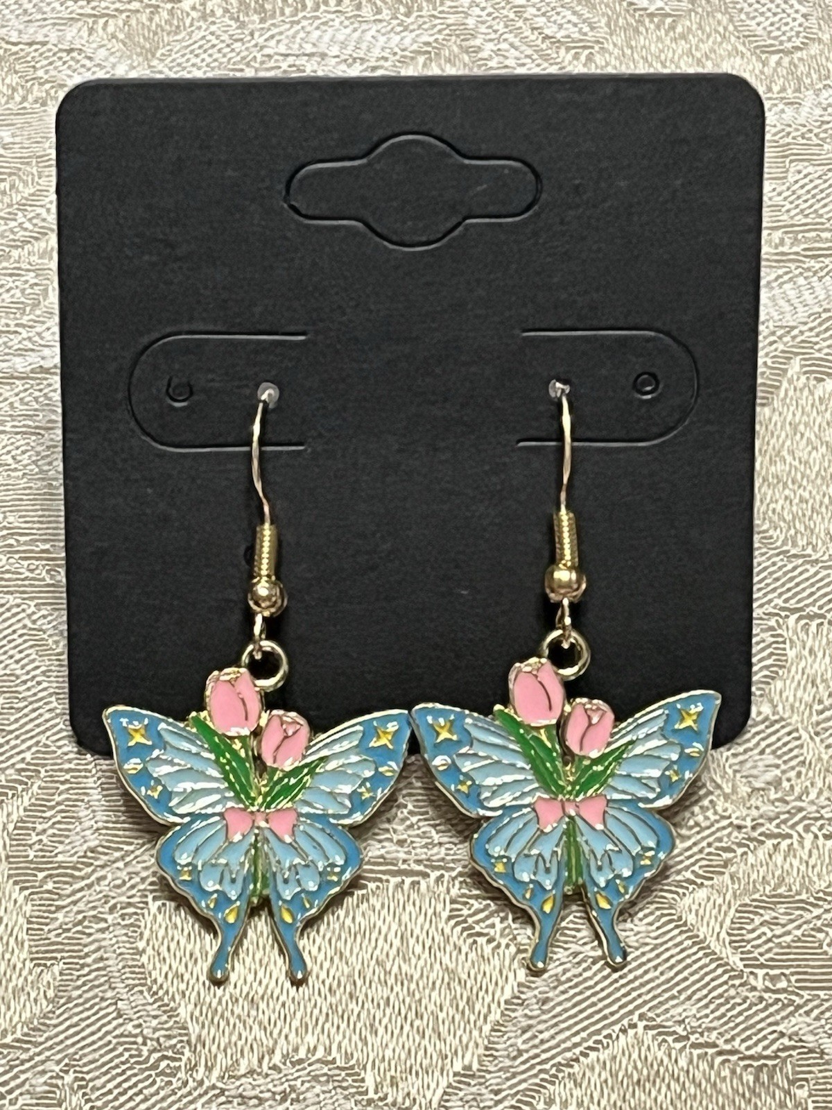 Vintage Colorful Butterfly Gold Dangle Fashion Bohemian Casual Fun Earrings