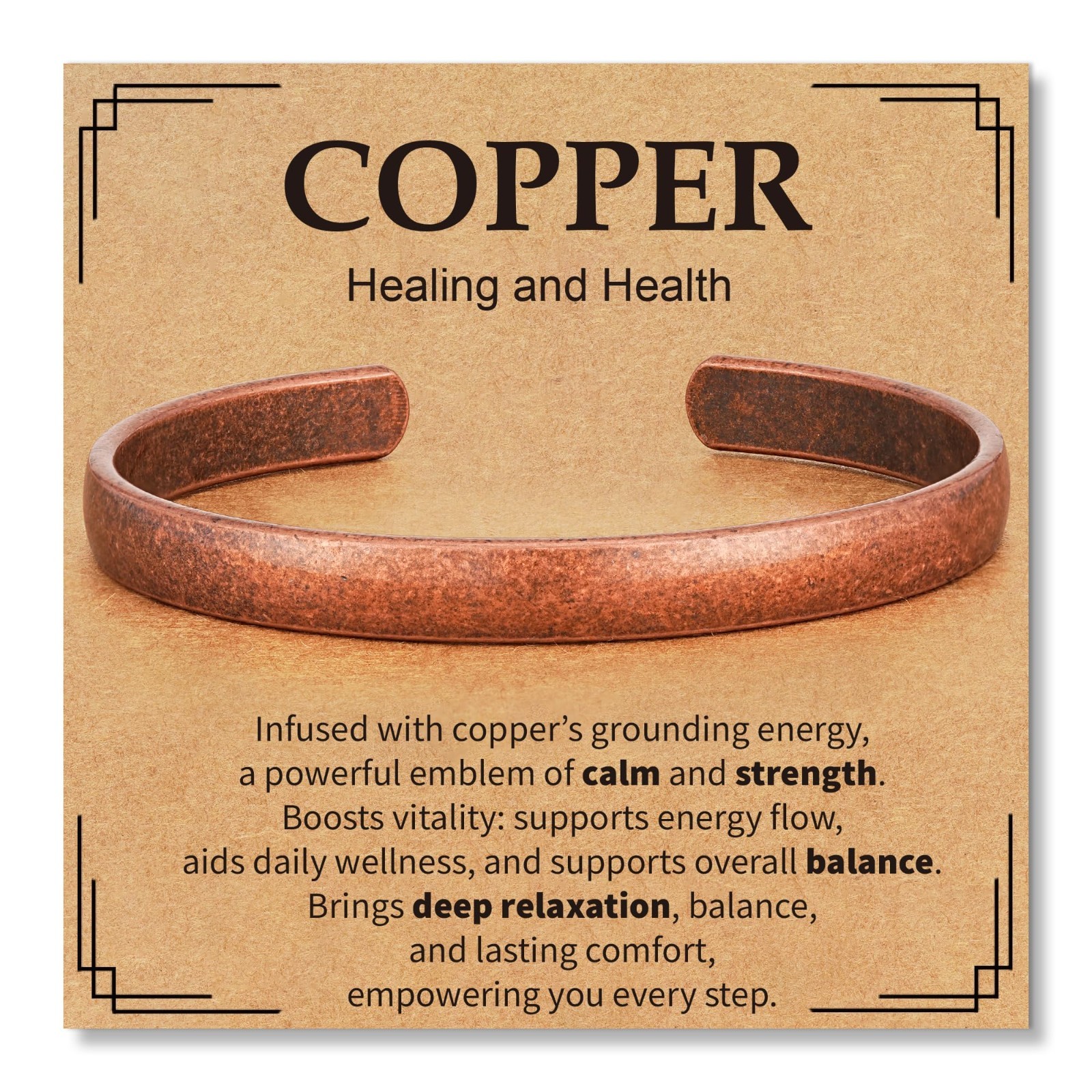 Adjustable Pure Copper Cuff Bracelet for Men & Women – Waterproof Healing Bangle