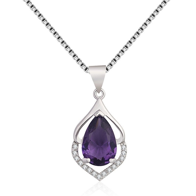 Women’s Amethyst Necklace Elegant Crystal Chain Pendant Jewellery Silver