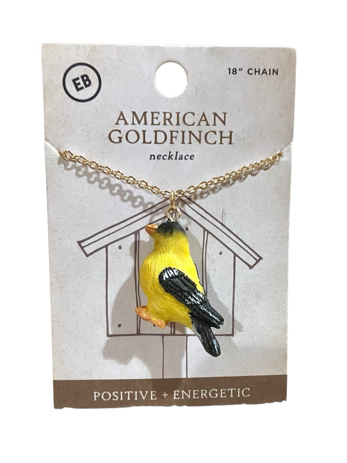 3D Bird Goldfinch Necklace 18” Chain Gift For Her