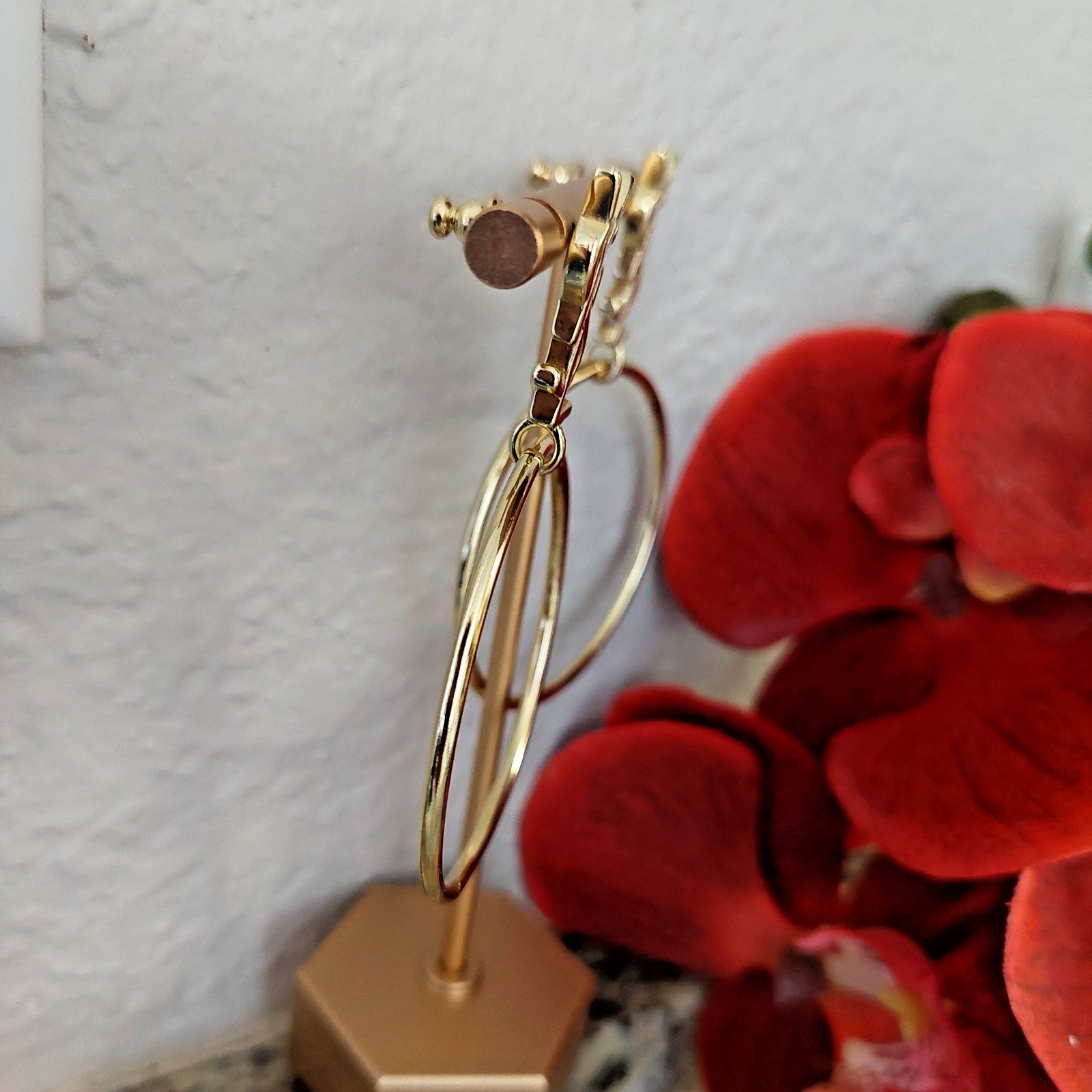 Auth. YVES SAINT LAURENT YSL Large Dangle HOOP EARRINGS Gold Logo