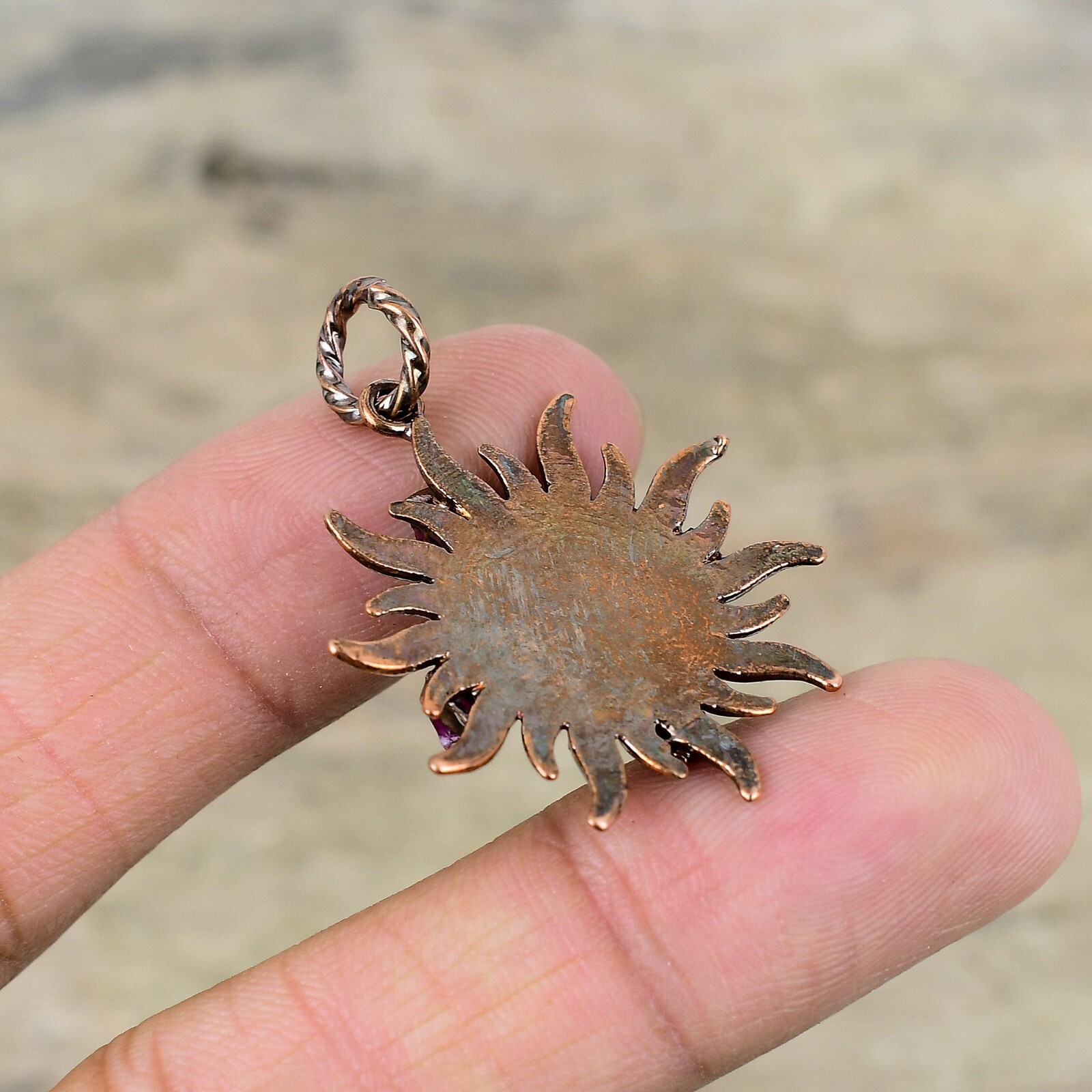 Pink Tourmaline Rough Electroformed And Sun Handcrafted Copper Ethnic Gift 1.69″