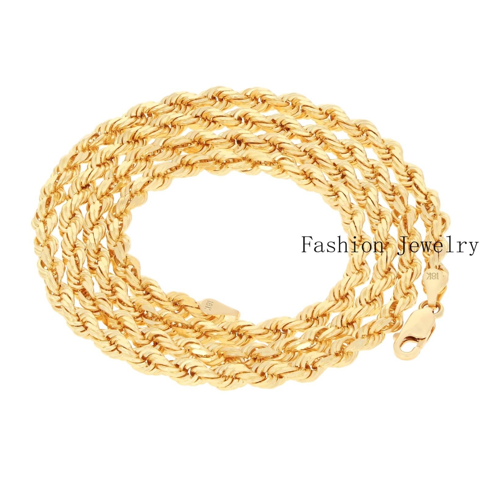 18k Yellow Gold 4mm Diamond Cut Rope Chain Italian Necklace Mens Womens 16″-28″