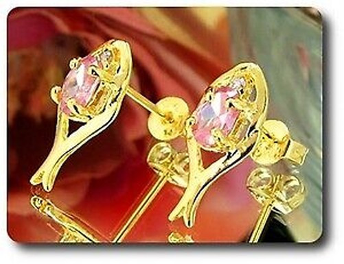 Earrings Pink Sapphire 0 3/32×0 9/32in Gold Plated 18 Krgp