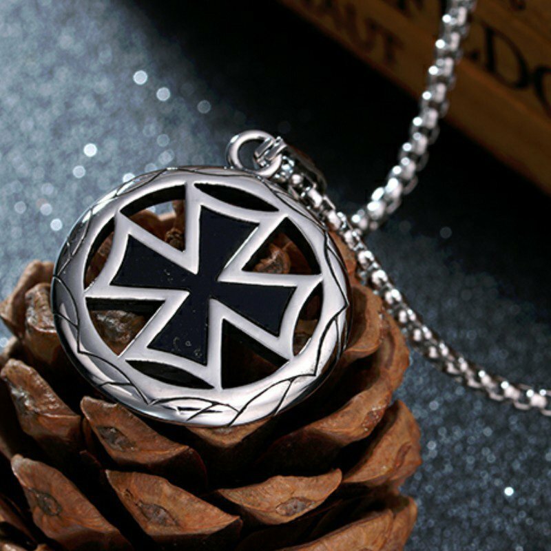 MENDEL Mens Biker Iron Cross Pendant Necklace Medal Stainless Steel WW2 Jewelry