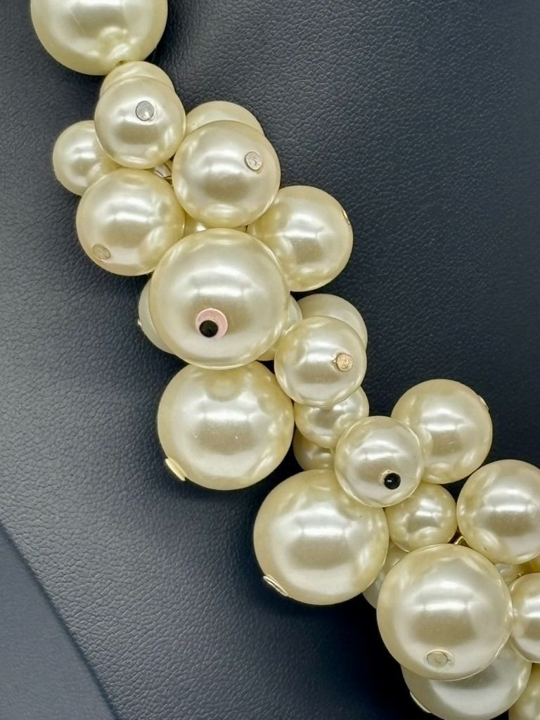 Faux Pearls Cluster Statement Collar Necklace Cream Silver-Tone Adjustable Clasp